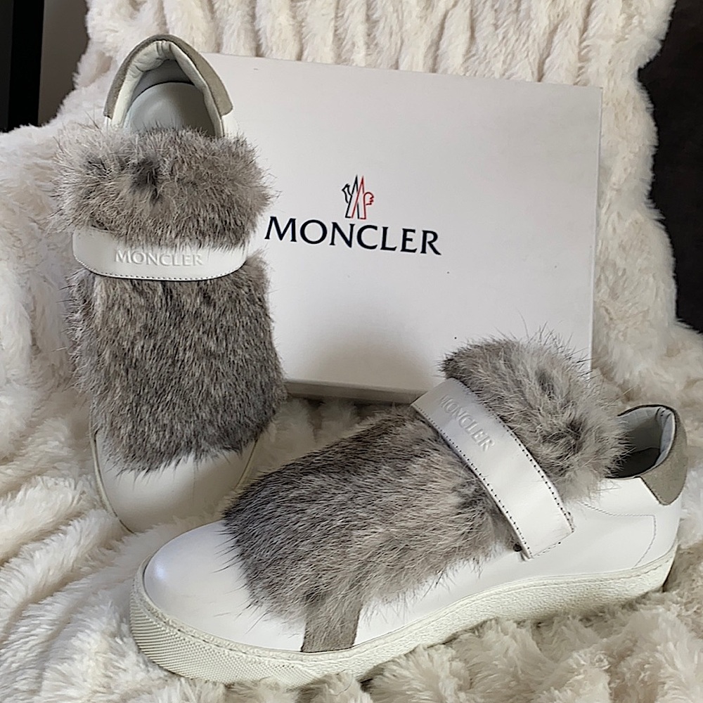 Authentic Moncler Rabbit Fur Leather Sneakers | Made in Italy | Women’s